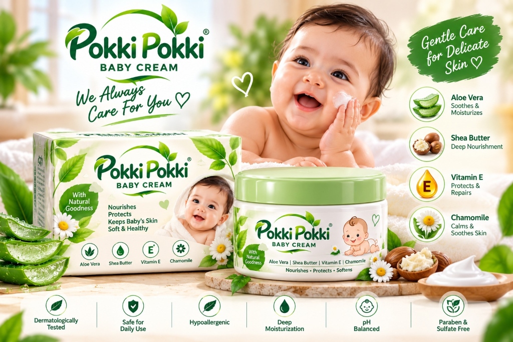 Pokki Pokki Baby Cream with Aloe Vera, Shea Butter, Vitamin E & Chamomile