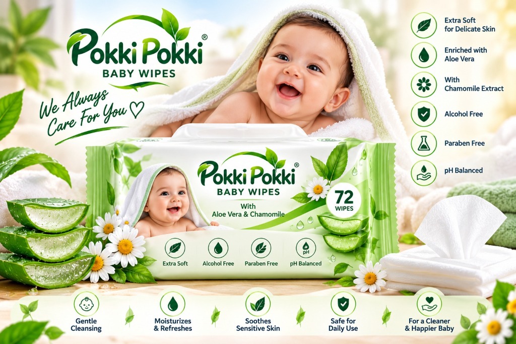 Pokki Pokki Baby Wipes with Aloe Vera & Chamomile